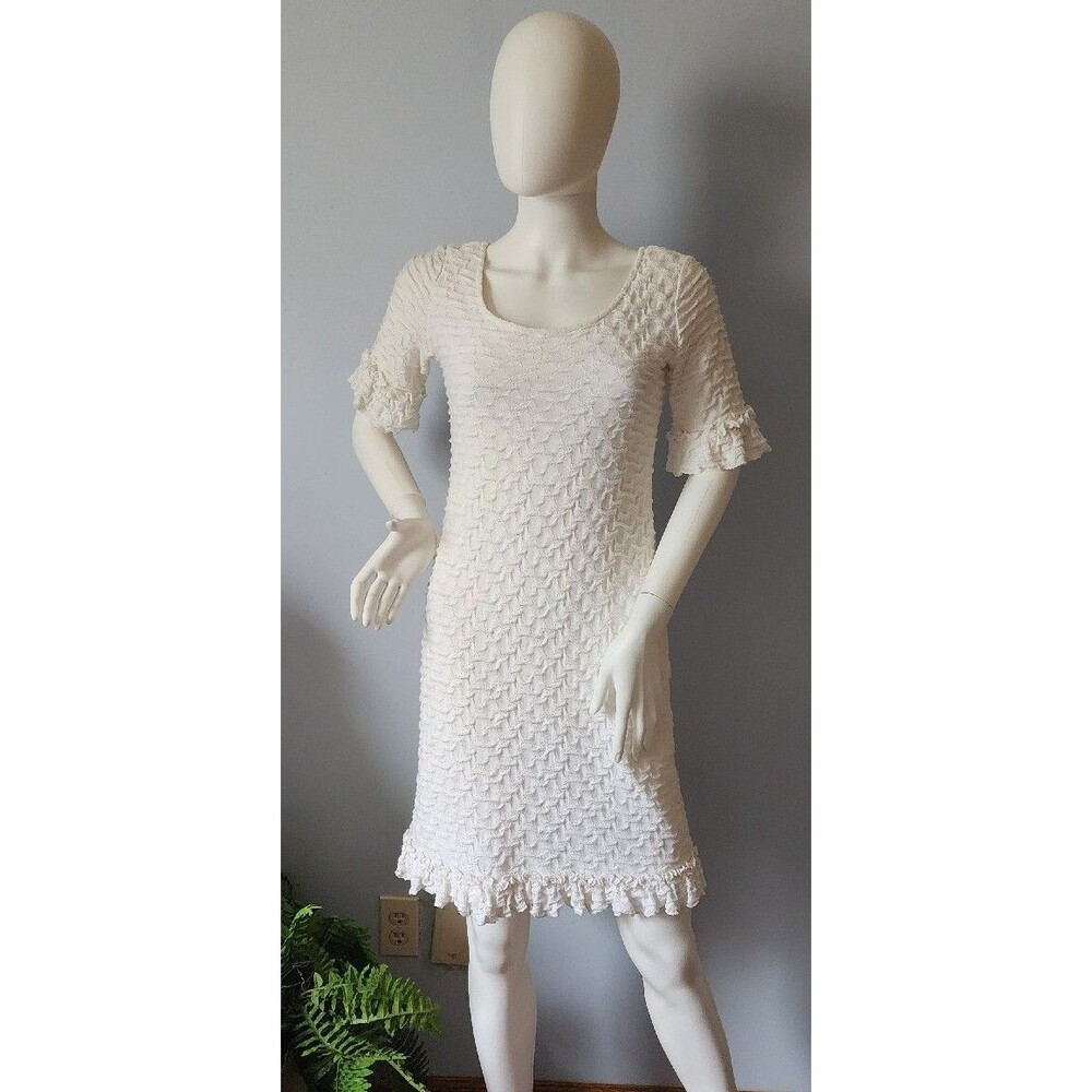 Sara Campbell 1980s Vtg Scrunch Knit Pull Over Sheath Towel Dress USA Made Sz S
